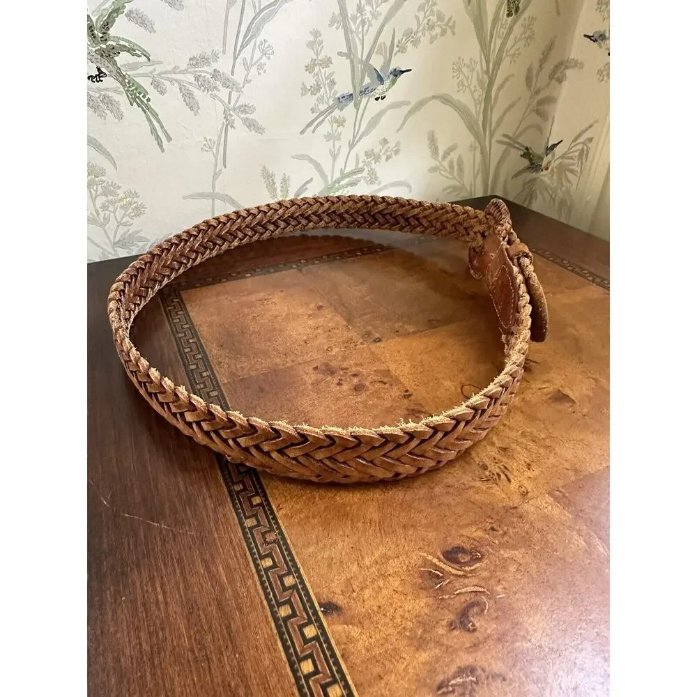 Vintage Brown Weaven Leather Belt Ladies 1x30”